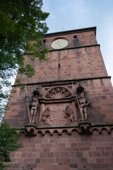 Heidelberg Castle Gate Tower Knights and Lions.Knight and Lion carvings on the gate tower of Heidelberg Castle, Baden Wuerttemberg, Germany.
