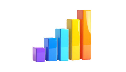 Colorful 3D bar chart rising upwards against black. Representing growth