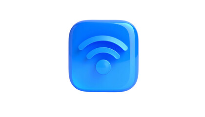 A glossy, blue, stylized WiFi icon on a black background