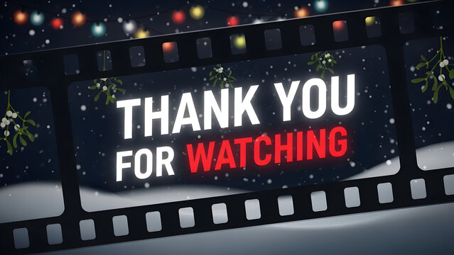 Thank You For Watching text on film strip background for video outro.