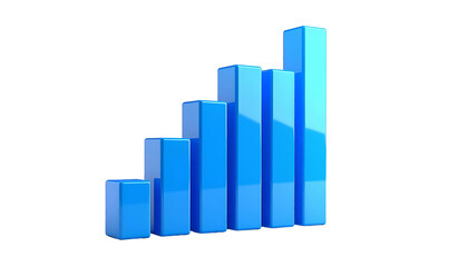 Blue 3D bar chart rising upwards, showing increasing values, against a black background