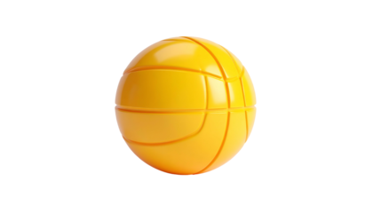 A 3D rendered, shiny yellow sphere with characteristic grid lines, isolated on black