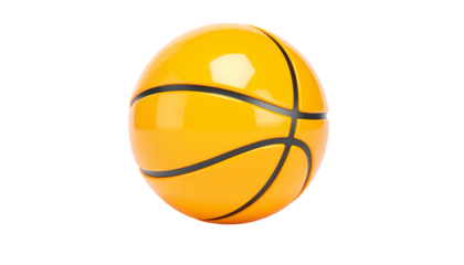 A glossy orange sphere with black lines, resembling a basketball, floats on black