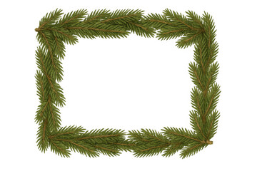 Christmas pine evergreen frame creating festive border for winter holiday seasonal design with transparent background