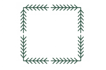 Green pine branch frame forming a square border, creating a festive winter design on transparent background