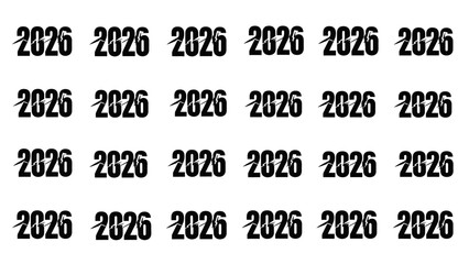 Obraz premium Year 2026 repeated pattern in black text with swirls against white background