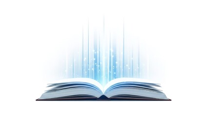 Open Book with Digital Data Flow and Light Rays — Knowledge, Innovation, Learning, Technology Concept