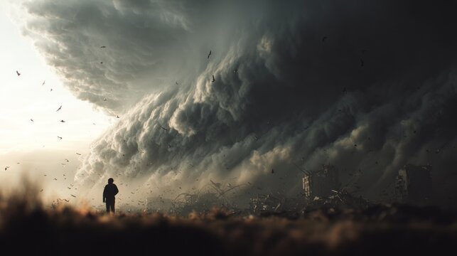 Facing the Approaching Storm: A Solitary Figure Amidst Nature's Fury