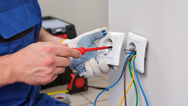 electrician fixing electrical outlet 