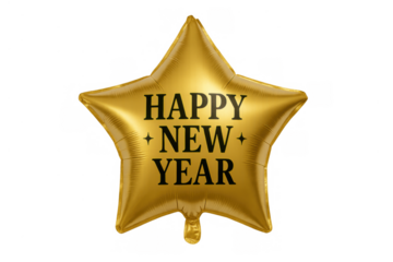 Gold star balloon with happy new year message celebrating festive holiday seasons and countdown event