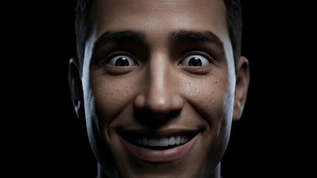 Close up computer generated human face showing a range of realistic emotions and expressions