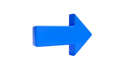 3D-rendered, shiny blue arrow pointing to the right, isolated on a stark black background