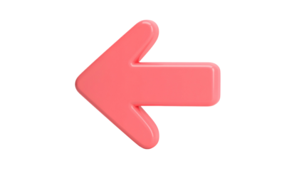 A glossy, three-dimensional, pink arrow pointing to the left on a black background