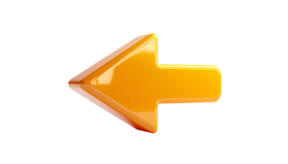3D-rendered, glossy, orange arrow pointing left, isolated on a black background