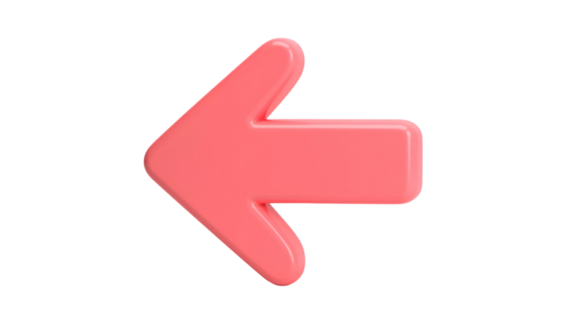 A glossy, three-dimensional, pink arrow pointing to the left on a black background - Powered by Adobe