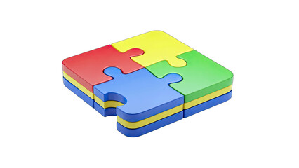 Colorful Puzzle Pieces Assembled on White Background