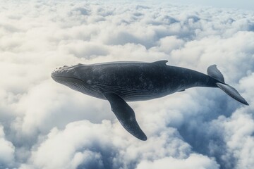 Fototapeta premium Majestic whale floating among clouds in dreamlike scene. AI image