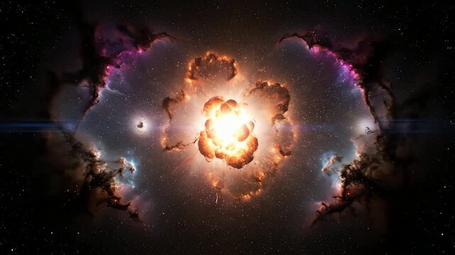 Spectacular cosmic explosion and birth of a nebula in a star-filled universe animation