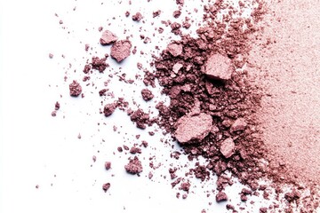 Crushed pink eyeshadow on white surface with soft shadows. AI image