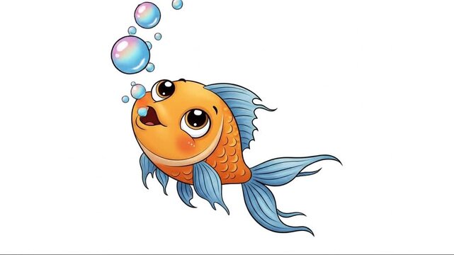 Animated Goldfish Character with Bubbles Engaging in Underwater Playful Scene