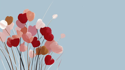 Delicate Heart-shaped Floral Illustration with a Tranquil Blue Background