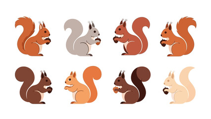 Cute cartoon squirrel with nuts vector illustration set of funny animals