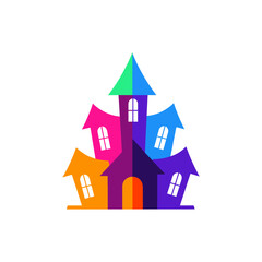 Vibrant Colorful Haunted House Icon Whimsical Castle Illustration for Playful Fantasy Designs