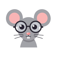 Obraz premium a smart and cute cartoon mouse wearing glasses a friendly and intelligent animal character in minimalist flat design perfect for education or tech branding.