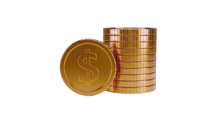 Gold Coins Stacked and Isolated on White Background