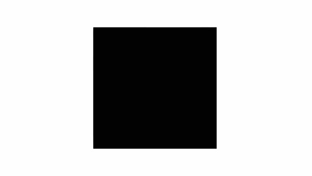 A simple black square shape centered on a plain white background, creating a stark and minimalist visual contrast.