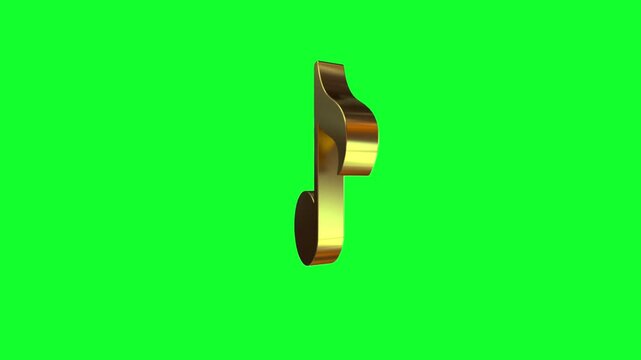 Rotating 3D Golden Eighth Musical Note on Green Screen