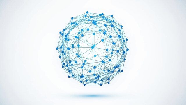 A blue abstract sphere formed by interconnected dots and lines, representing a global network or data structure.