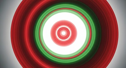 Concentric red and green rings swirl inwards, around a bright white center