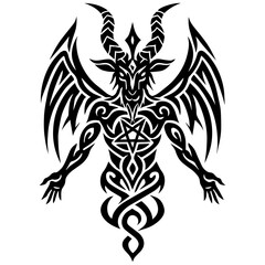 Baphomet Demon Silhouette Vector Illustration, Occult Satanic Ritual Monster for Metal Band Merchandise