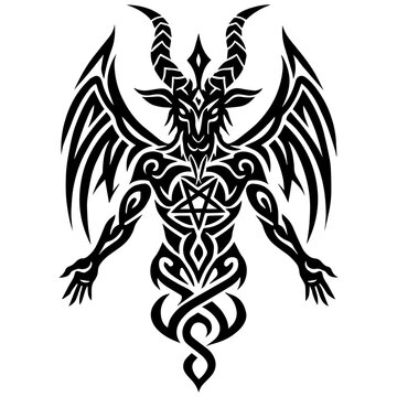 Baphomet Demon Silhouette Vector Illustration, Occult Satanic Ritual Monster for Metal Band Merchandise
