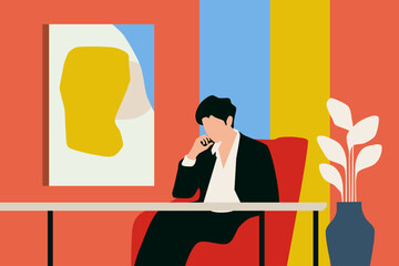 Business Man Working In The Office Illustration