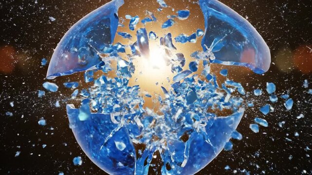 A blue crystal sphere exhibits stunning cracks that emphasize its delicate structure, drawing attention to its intricate design. The blue sphere's detailed cracks create a captivat