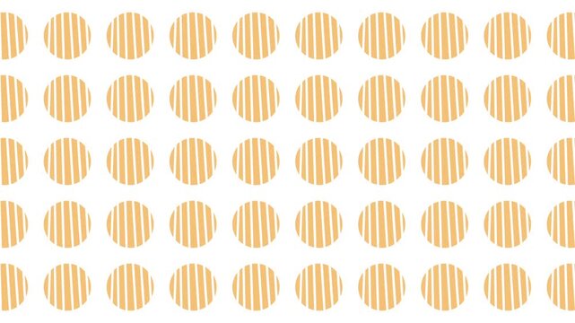 Pattern of tan colored striped circles on white background. Suitable for textile prints, packaging design, and scrapbook papers.