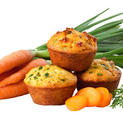 Savory carrot muffins with fresh vegetables and herbs