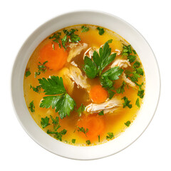 Delicious homemade chicken noodle soup with carrots and parsley