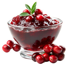Fresh cranberry sauce in a glass bowl with whole cranberries