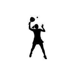 Silhouette of a female padel player hitting a ball with a racket during a game. © pixmastock