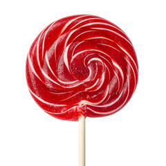 Bright red swirl lollipop on white background