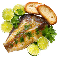 Deliciously prepared whole roasted fish with fresh lime and herbs