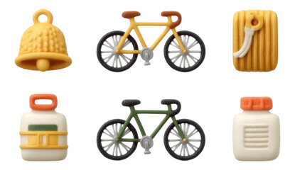 Colorful Bike Accessories Including Bell, Handlebar, Bottle, and More on Transparent Background