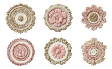 Elegant Carved Marble Medallions in Hexagonal Plates with Floral Themes