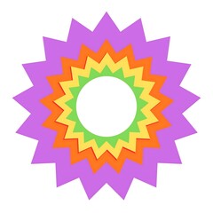 Vibrant abstract geometric starburst flower with concentric layered petals in rainbow colors