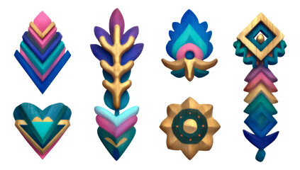 Colorful Decorative Runes in Fire and Water Theme on Transparent Background