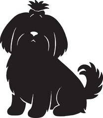 A silhouette of a small fluffy dog with a cheerful expression