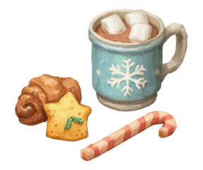 Cozy Winter Treats with Hot Cocoa and Gingerbread on Transparent Background